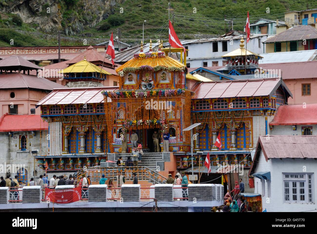 Badrinath, uno de los santos el centro de peregrinación para los hindúes, Uttarakhand, India Foto de stock