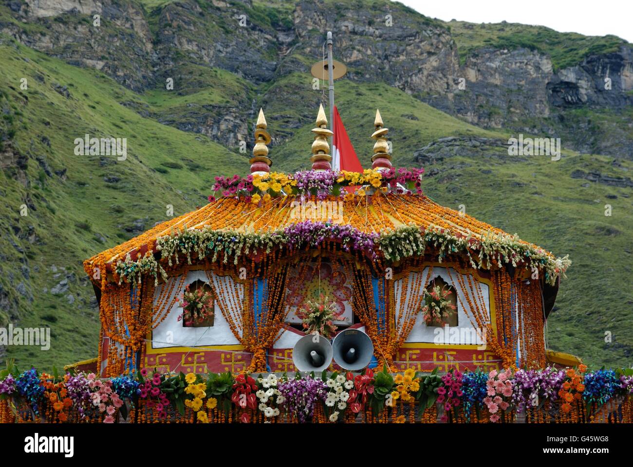 Badrinath, uno de los santos el centro de peregrinación para los hindúes, Uttarakhand, India Foto de stock