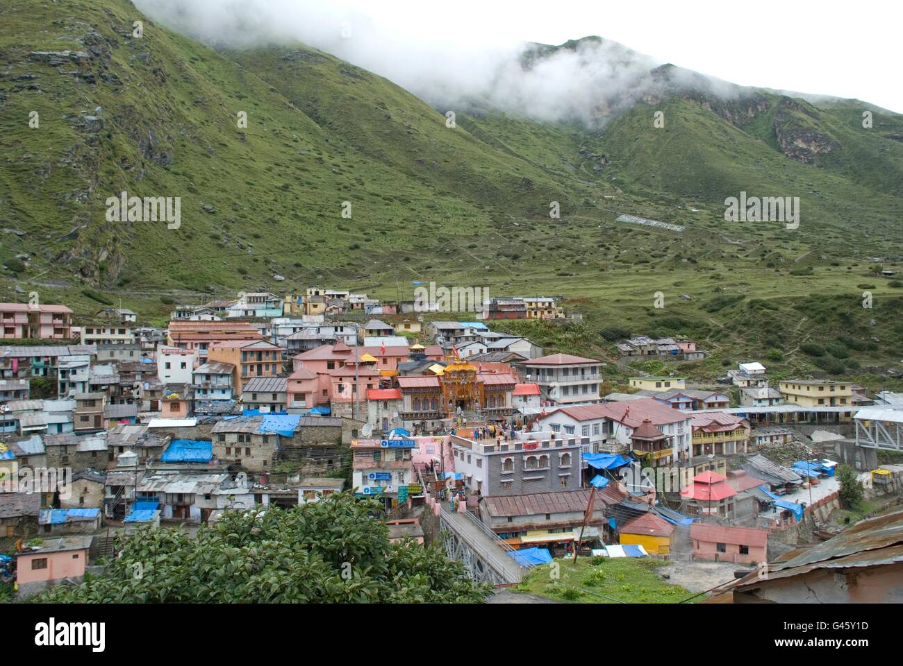 Badrinath, uno de los santos el centro de peregrinación para los hindúes, Uttarakhand, India Foto de stock