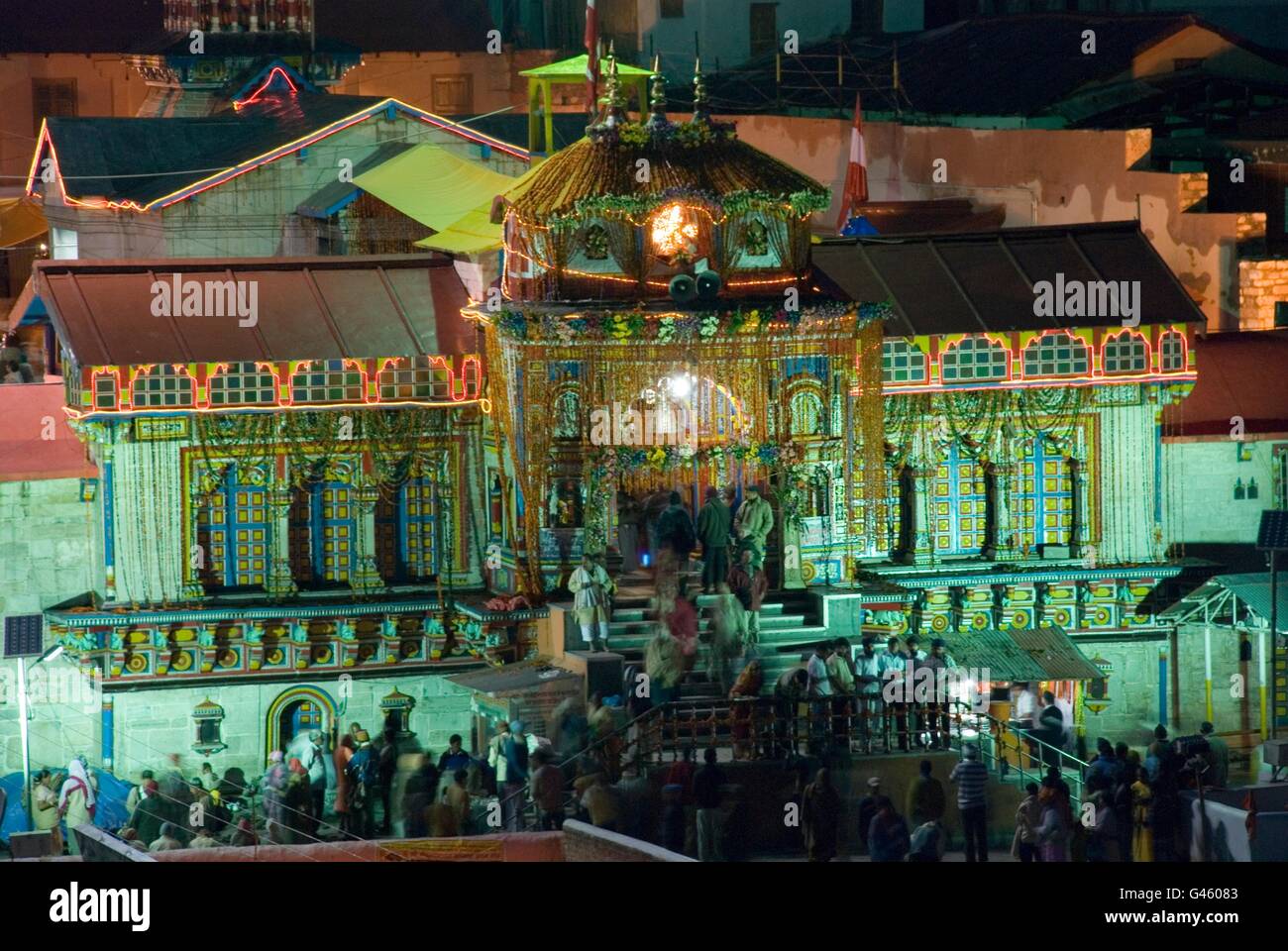 Badrinath, uno de los santos el centro de peregrinación para los hindúes, Uttarakhand, India Foto de stock