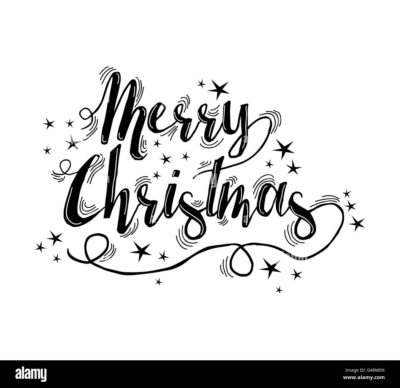 Merry Christmas Ornament diseño letras con estrellas y destellos. Citar