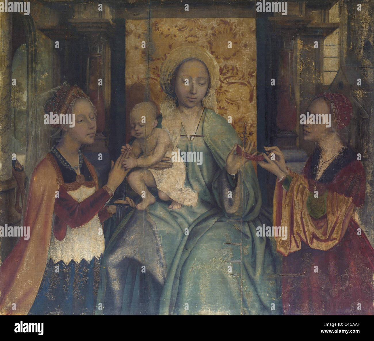 Quinten Massys - La Virgen y el Niño con los Santos bárbara y Catalina Foto de stock