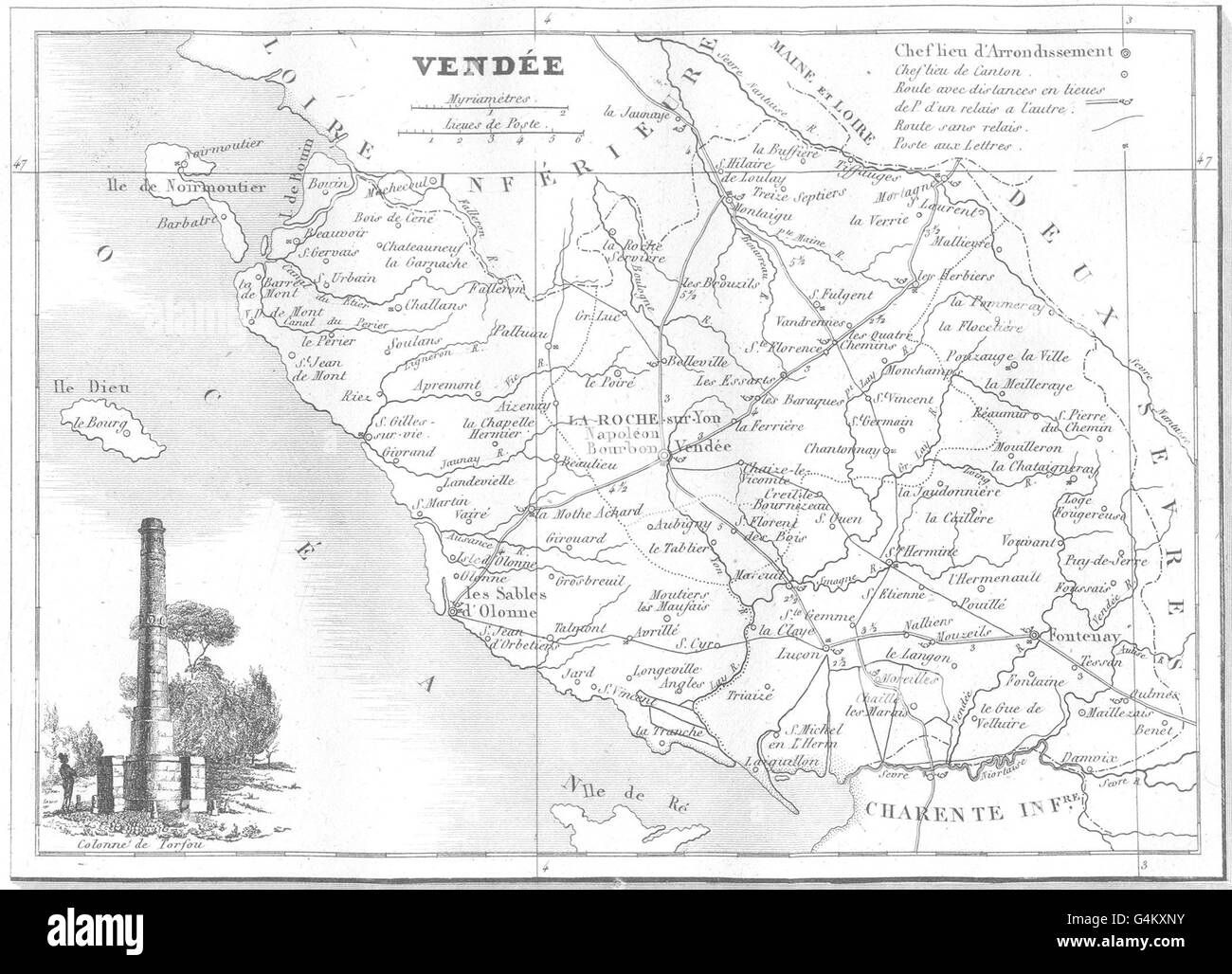 VENDÉE Departamento de la Vendée, 1835 mapa antiguo Fotografía de