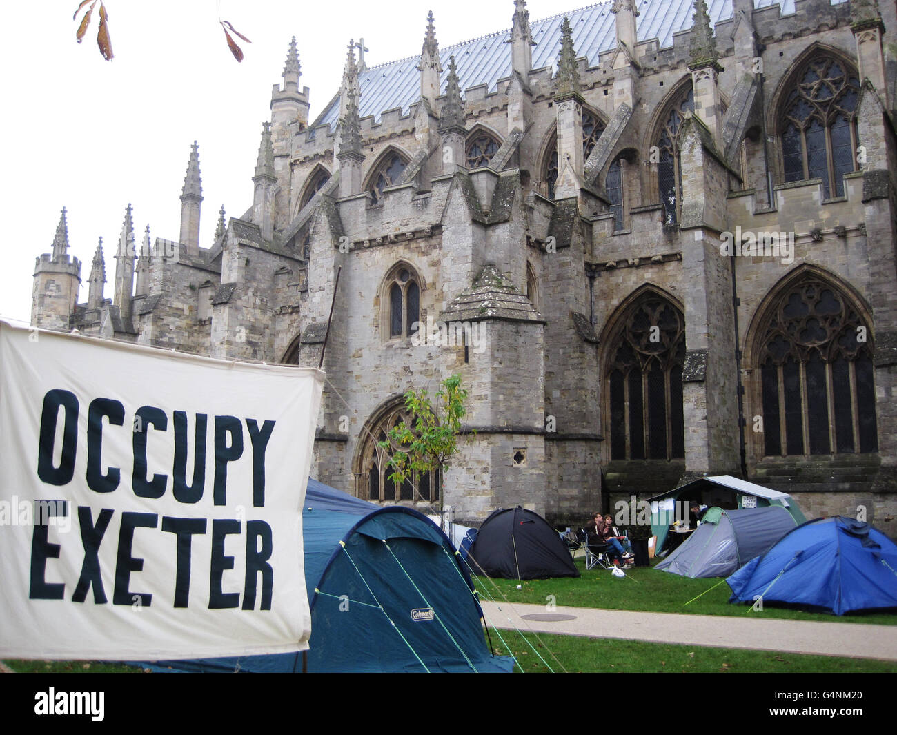 Protesta Ocupar Exeter. Una visión general de Ocupa Exeter, donde sólo un puñado de manifestantes pudieron ser vistos en el campamento esta mañana. Foto de stock