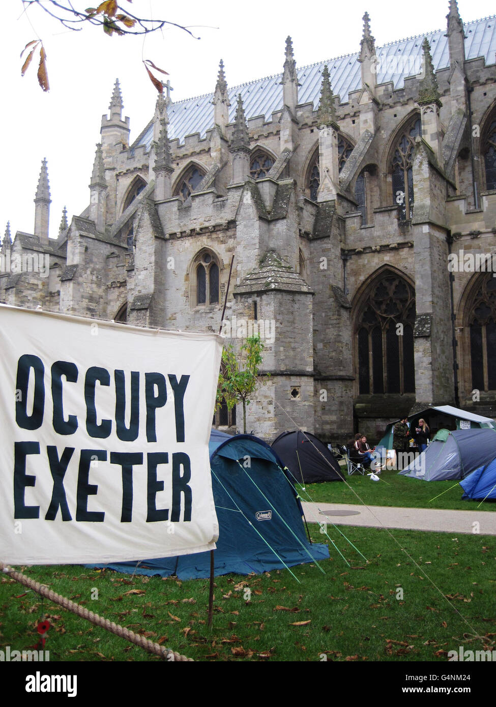 Protesta Ocupar Exeter. Una visión general de Ocupa Exeter, donde sólo un puñado de manifestantes pudieron ser vistos en el campamento esta mañana. Foto de stock