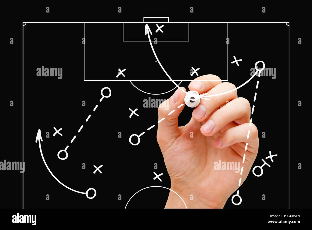 Fútbol jugada táctica estrategia diseñada en la pizarra. Vista superior  Imagen Vector de stock - Alamy