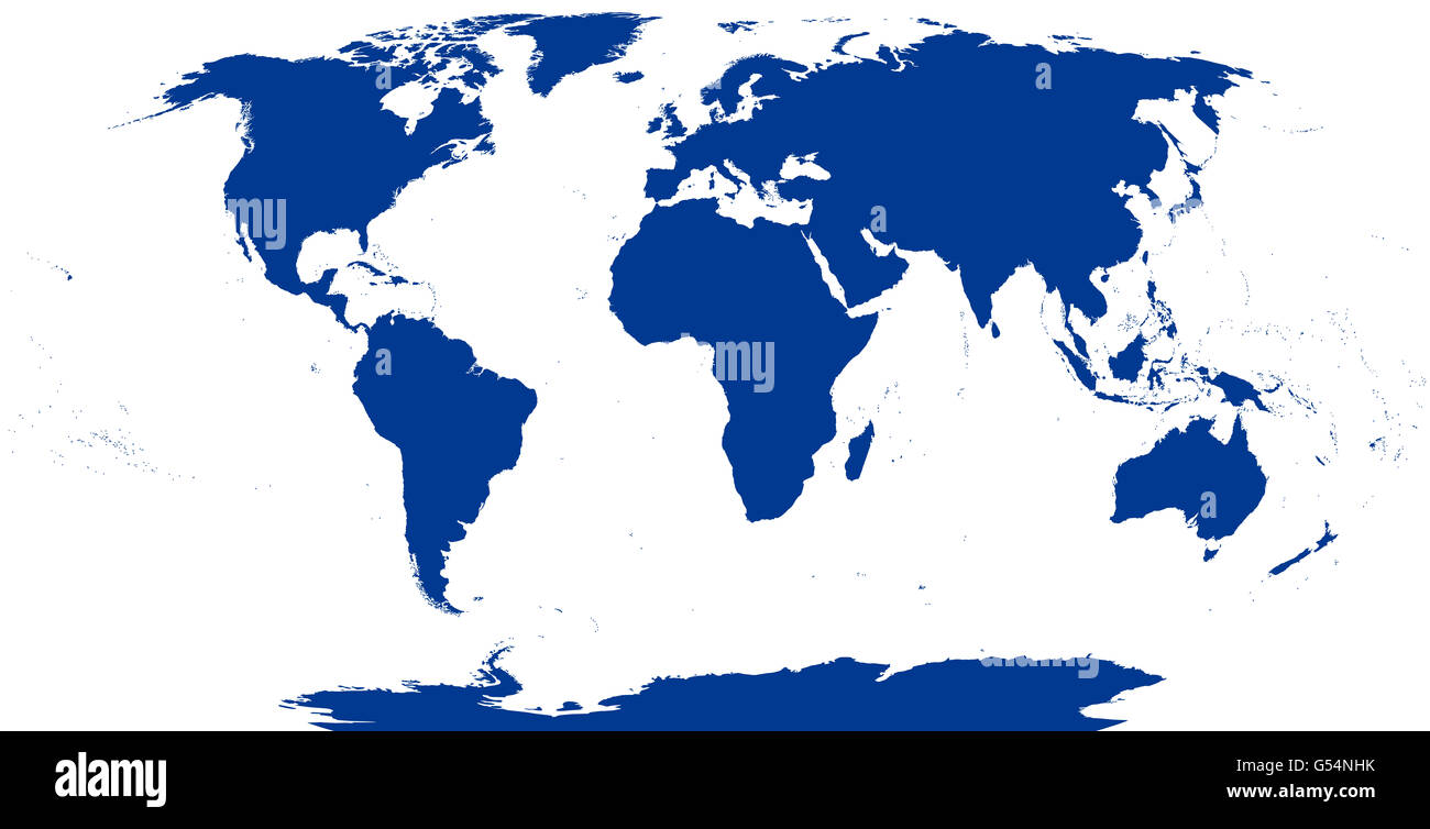 Mapa mundial de silueta. La superficie de la tierra. Mapa detallado del mundo con costas bajo la proyección Robinson. Foto de stock