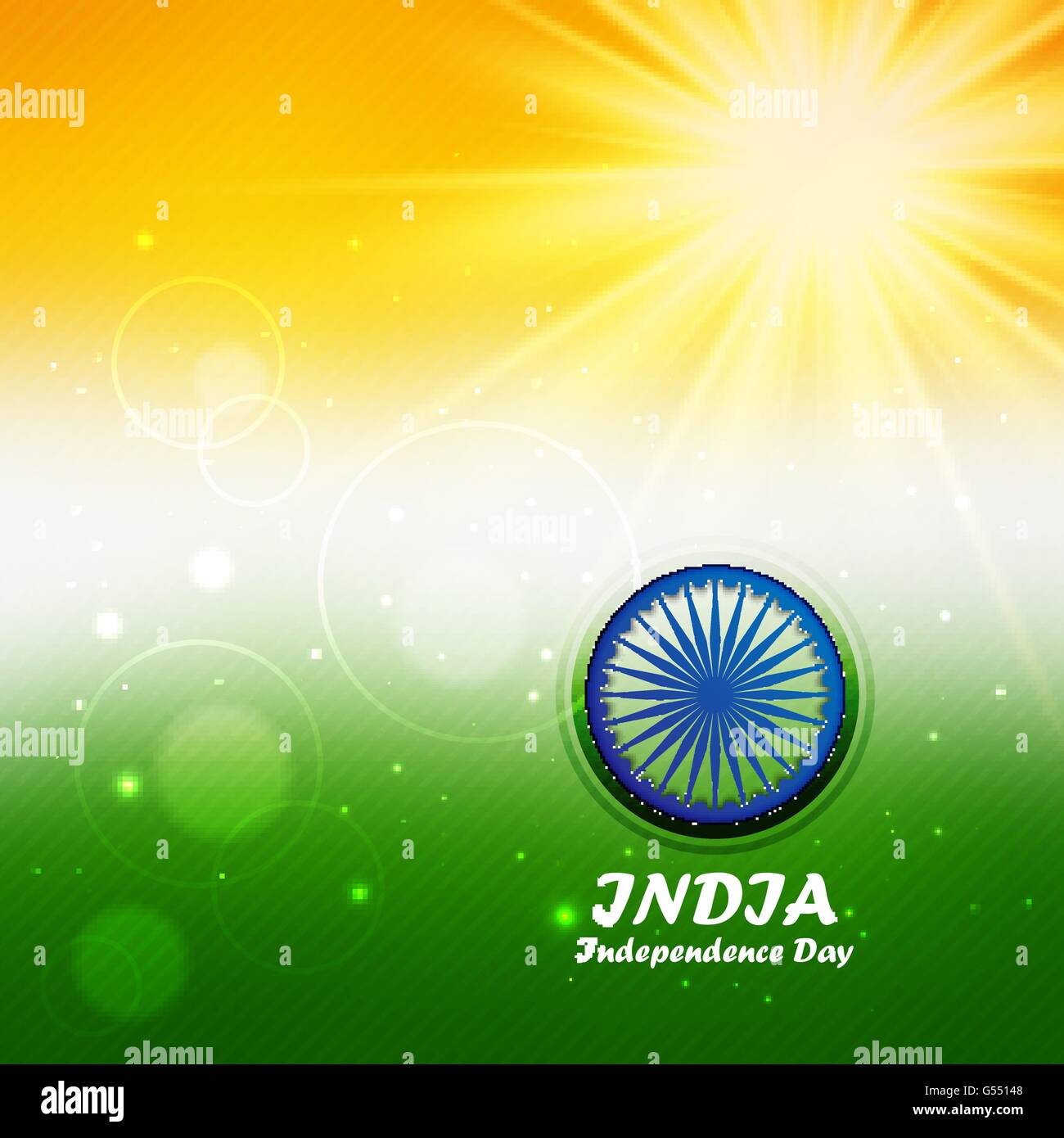 Feliz Día de la independencia de la India. El 15 de agosto. Día de la Independencia india luz de fondo abstracto con rueda de Ashoka Ilustración del Vector