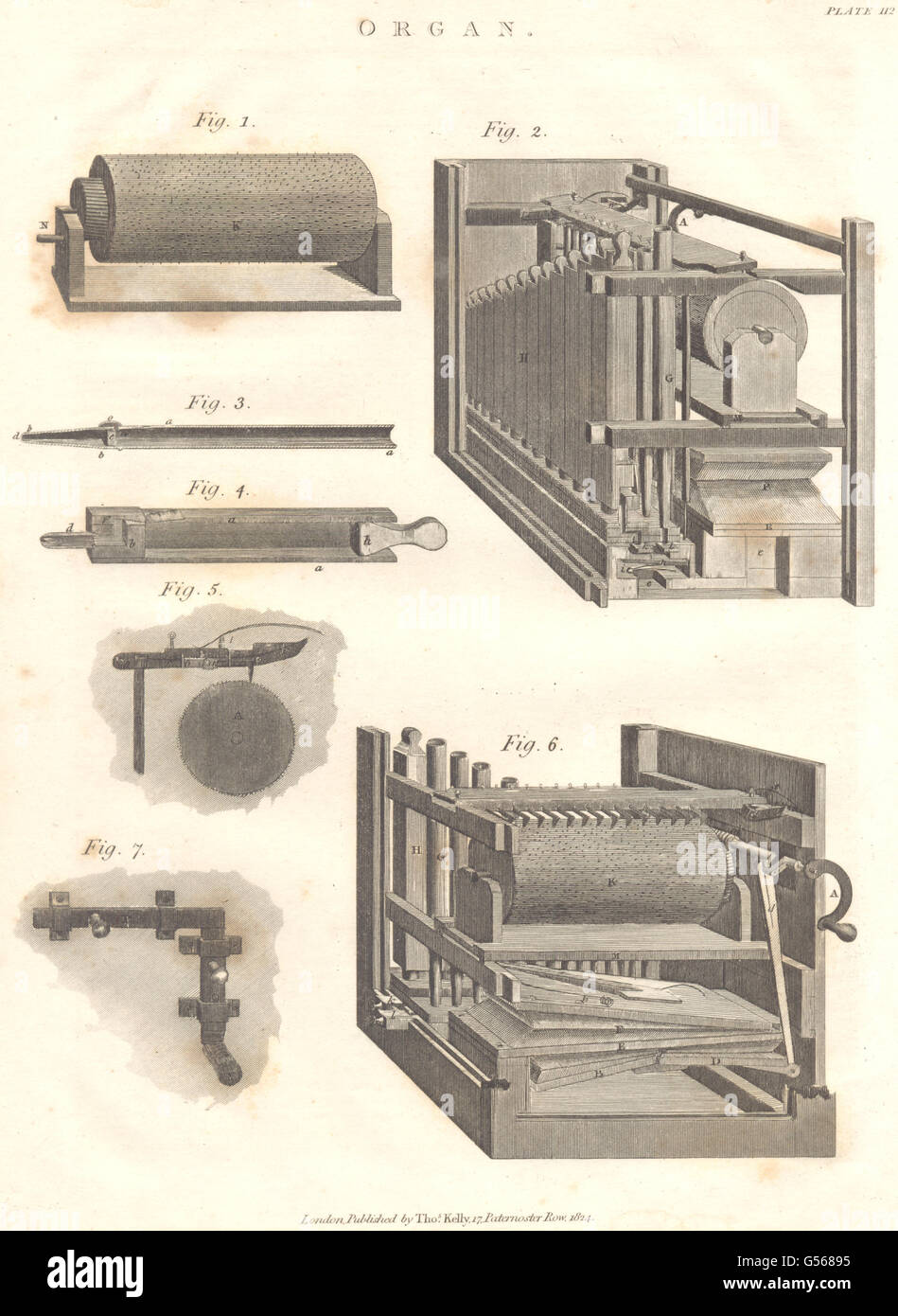 Órganos: dibujos de órganos. (Oxford enciclopedia), impresión de antigüedades 1830 Foto de stock