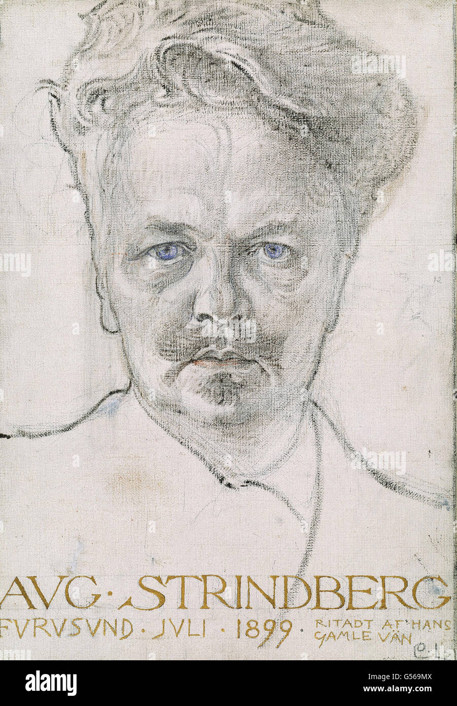 Carl Larsson - El autor August Strindberg Foto de stock