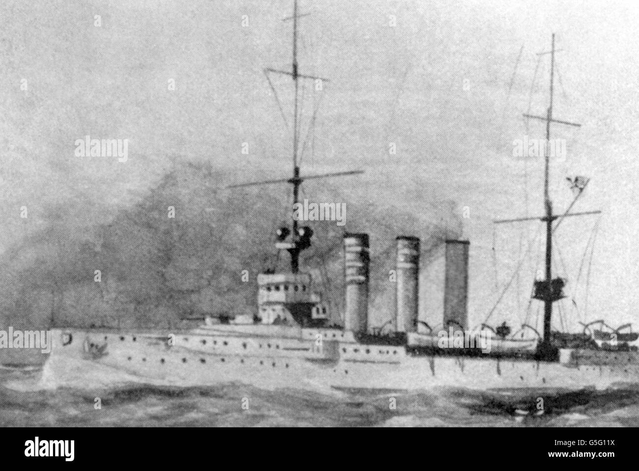 Una ilustración del SMS Dresden, que era un crucero ligero de la Armada Imperial Alemana de la clase Dresden. Foto de stock