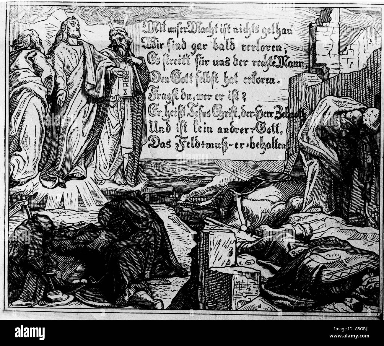 Die zweite estrofa des Kirchenliedes 'Ein feste Burg ist unser Gott", vor 1529 von Martin Luther geschrieben. La segunda estrofa del canto 'una poderosa fortaleza es nuestro Dios", escrita por Martín Lutero, antes de 1529. Foto de stock