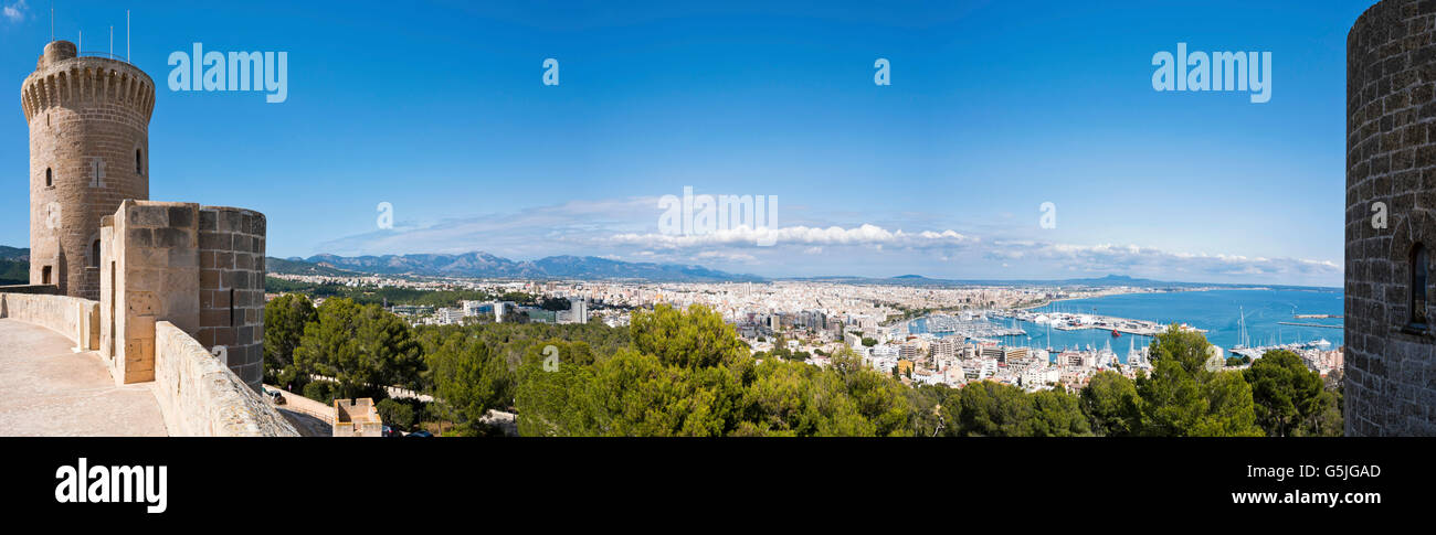 (3 imágenes panorámicas horizontales stitch) Vista aérea de Palma, principales Foto de stock