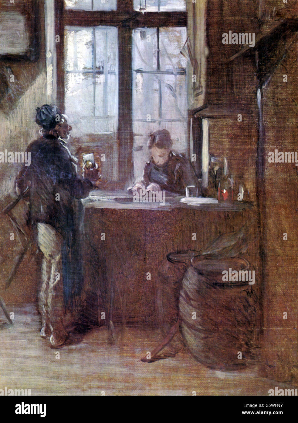 Gastronomía, posadas, escena en una taberna, la pintura de Wilhelm Busch,  (1832 - 1908), del siglo XIX, siglo XIX, bellas artes, el arte, el arte de  la pintura, posadas, bar salón, bar,