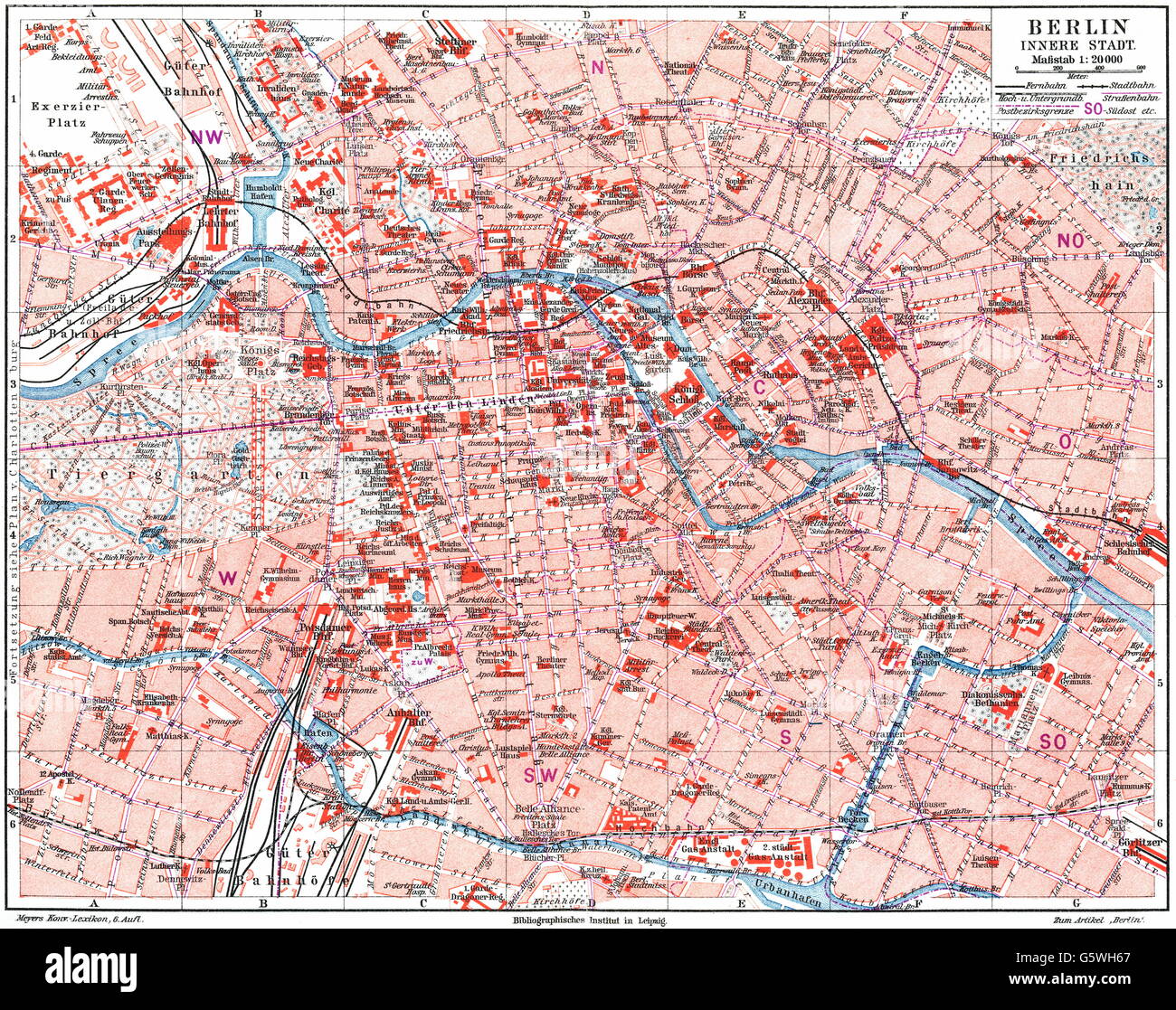 Cartografía, mapas de ciudades, Alemania, mapa de Berlín, ciudad interior, cromolitógrafo, Meyers Konversationslexikon, 1904, Derechos adicionales-Clearences-no disponible Foto de stock