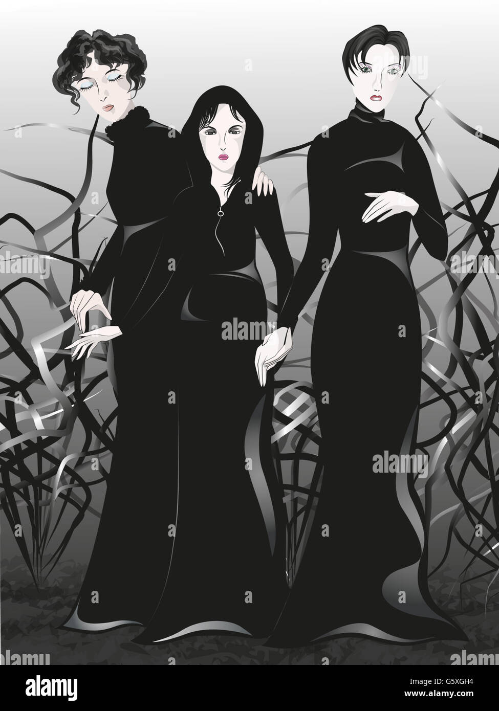 capitán Eliminación En la actualidad Tres mujeres vestidas de negro luto Fotografía de stock - Alamy