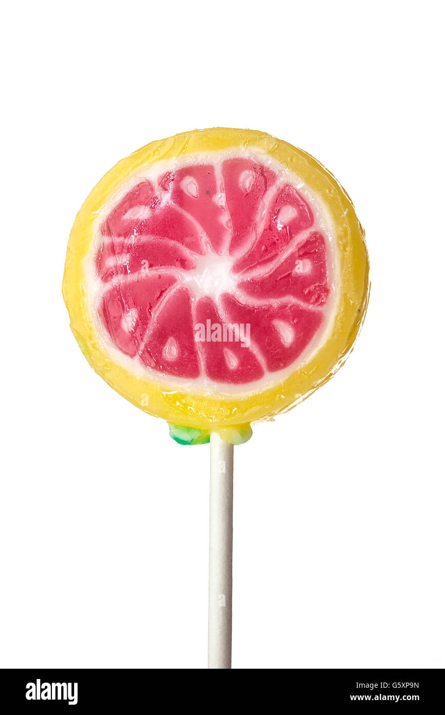 Lollipop colorido único aislado sobre fondo blanco. Foto de stock