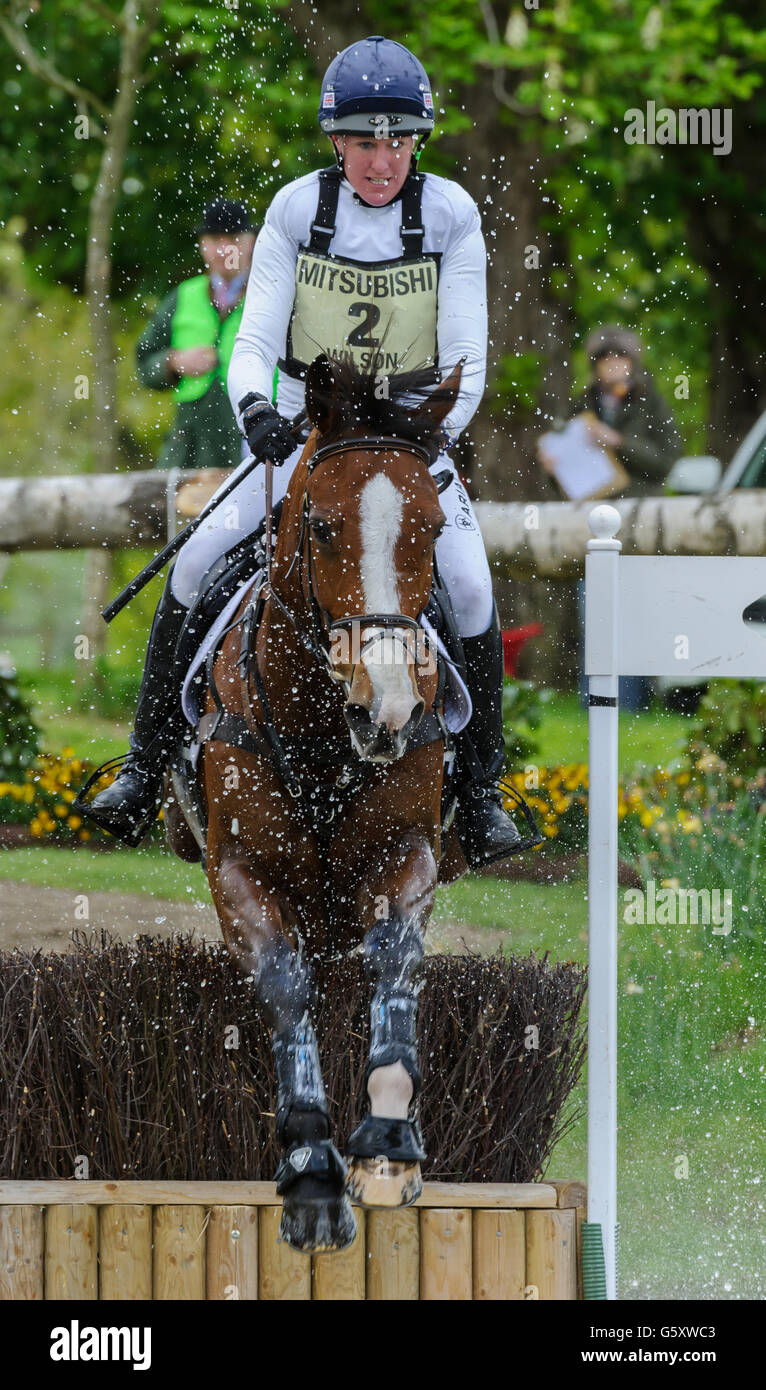 Nicola Wilson y uno dos muchos - fase de cross country - Mitsubishi Motors Badminton Horse Trials, Badminton House, sábado 9 de mayo de 2015. Foto de stock