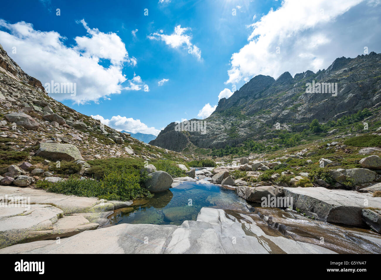 Piscina en las montañas, el río Golo, Parque Natural de Córcega, Parc naturel régional de Corse, Córcega, Francia Foto de stock