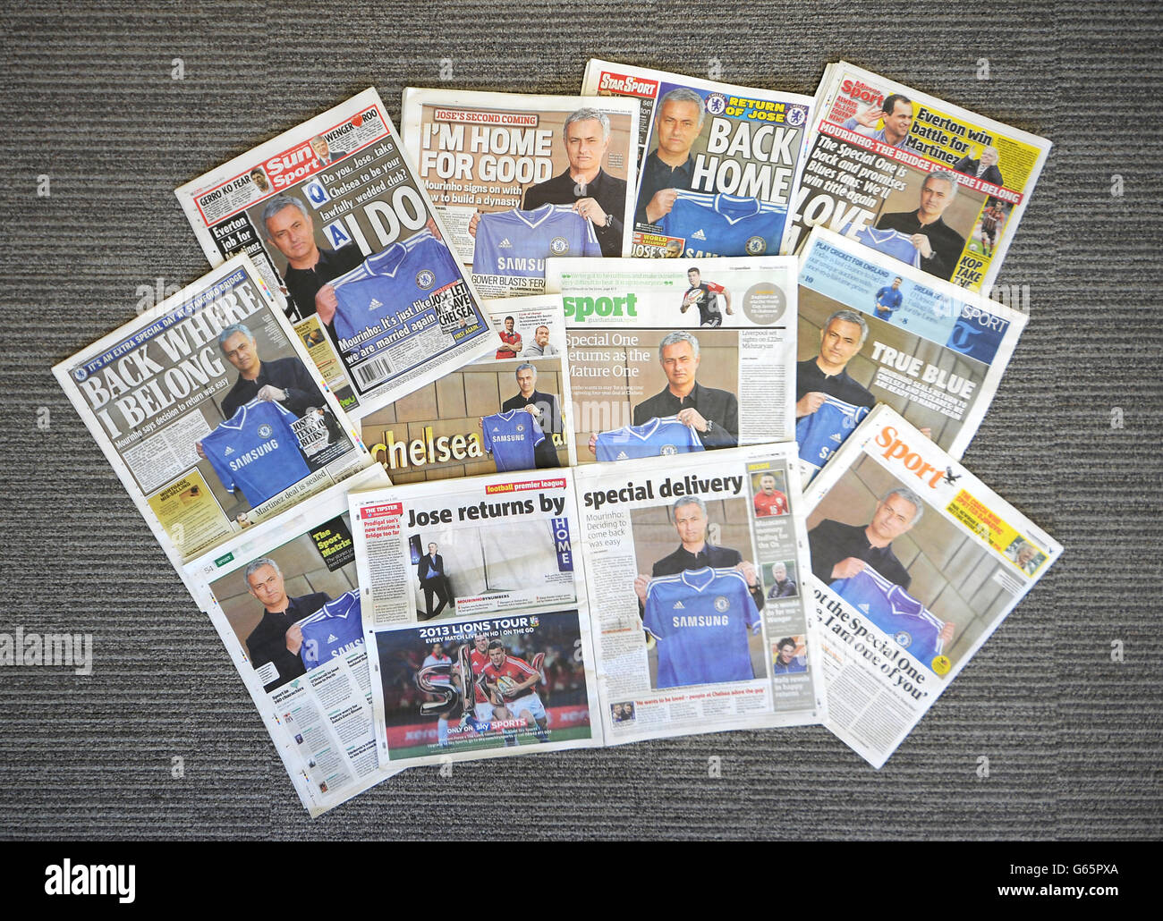 Un barrido limpio para el fotógrafo de la Asociación de Prensa Andrew Matthews con cobertura exclusiva del regreso de José Mourinho al Chelsea Foto de stock