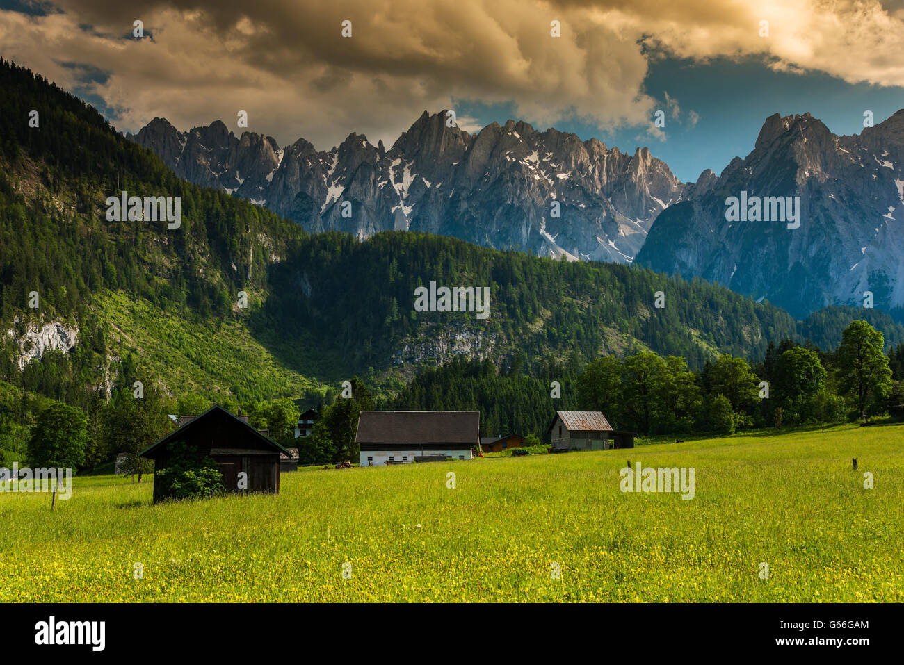 Paisaje rural de montaña, Gosau, Upper Austria, Austria Foto de stock