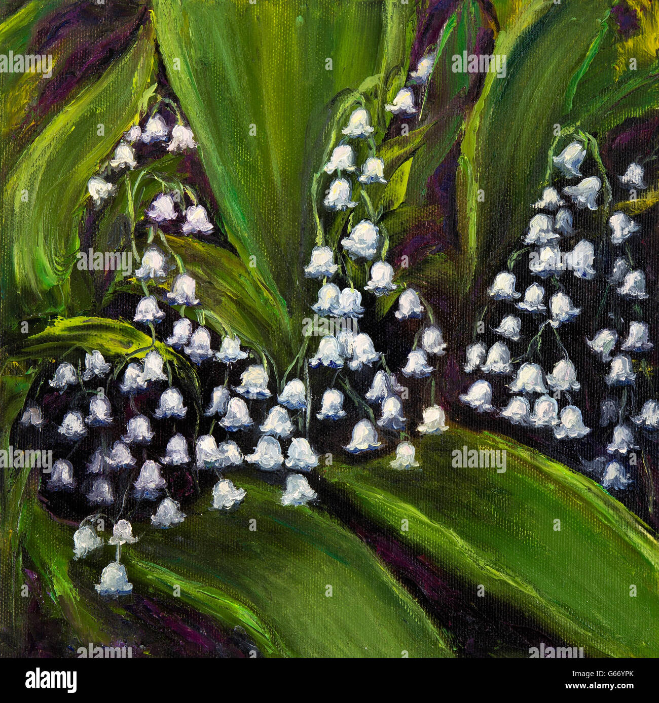 Pintura al óleo original mostrando el lirio del valle (Convallaria majalis)  flores bouquet sobre lienzo .impresionismo moderno, modernis Fotografía de  stock - Alamy