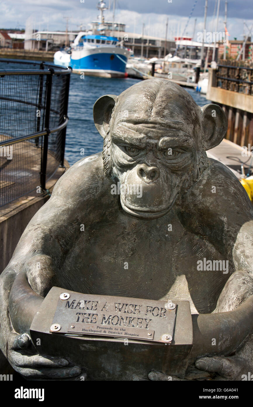 Reino Unido, Condado de Durham, Hartlepool, Marina, 'make un deseo para el mono' colecta escultura Foto de stock