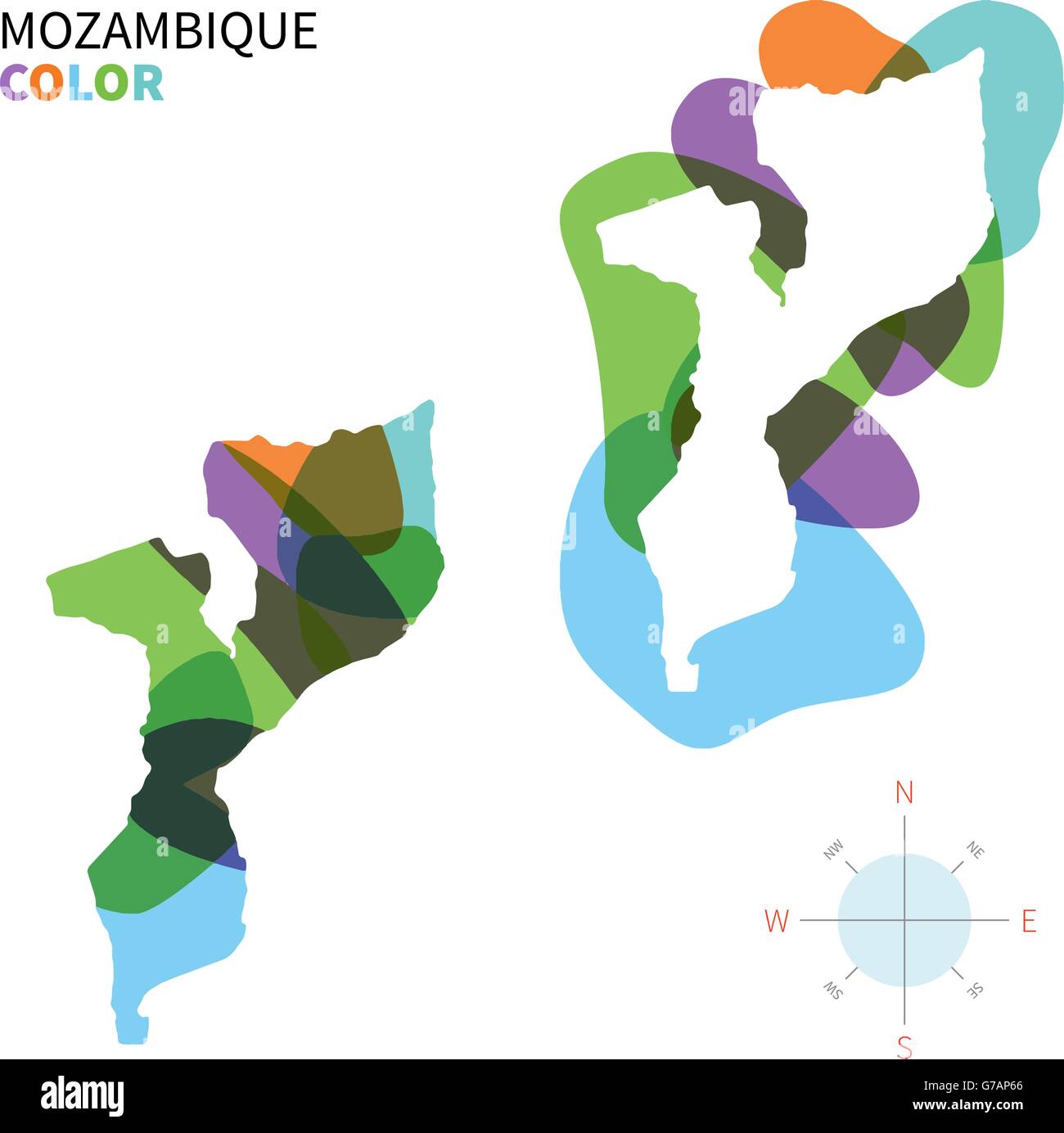 Resumen de color vectorial Mapa de Mozambique Ilustración del Vector