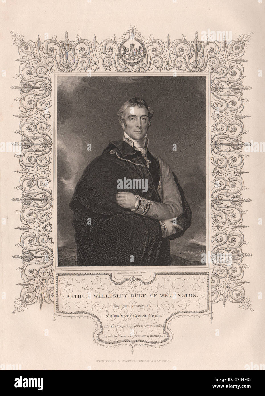 Arthur Wellesley, duque de Wellington. Irlanda. TALLIS, grabado antiguo 1853 Foto de stock