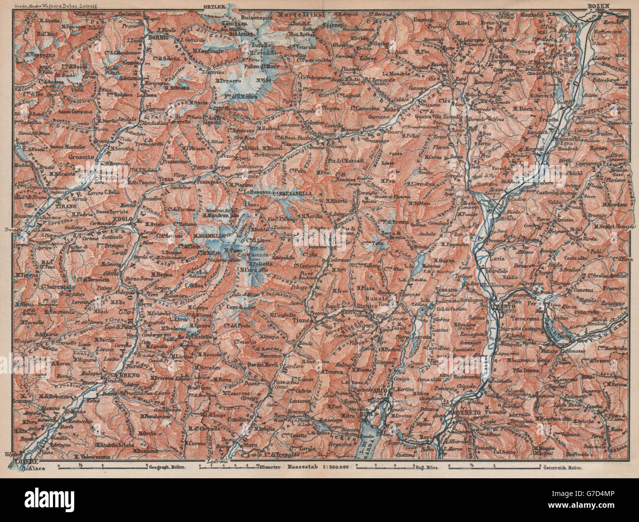En Trentino Alto Adige. Bolzano Bormio S. Caterina Aprica Campiglio mappa, 1896 Foto de stock