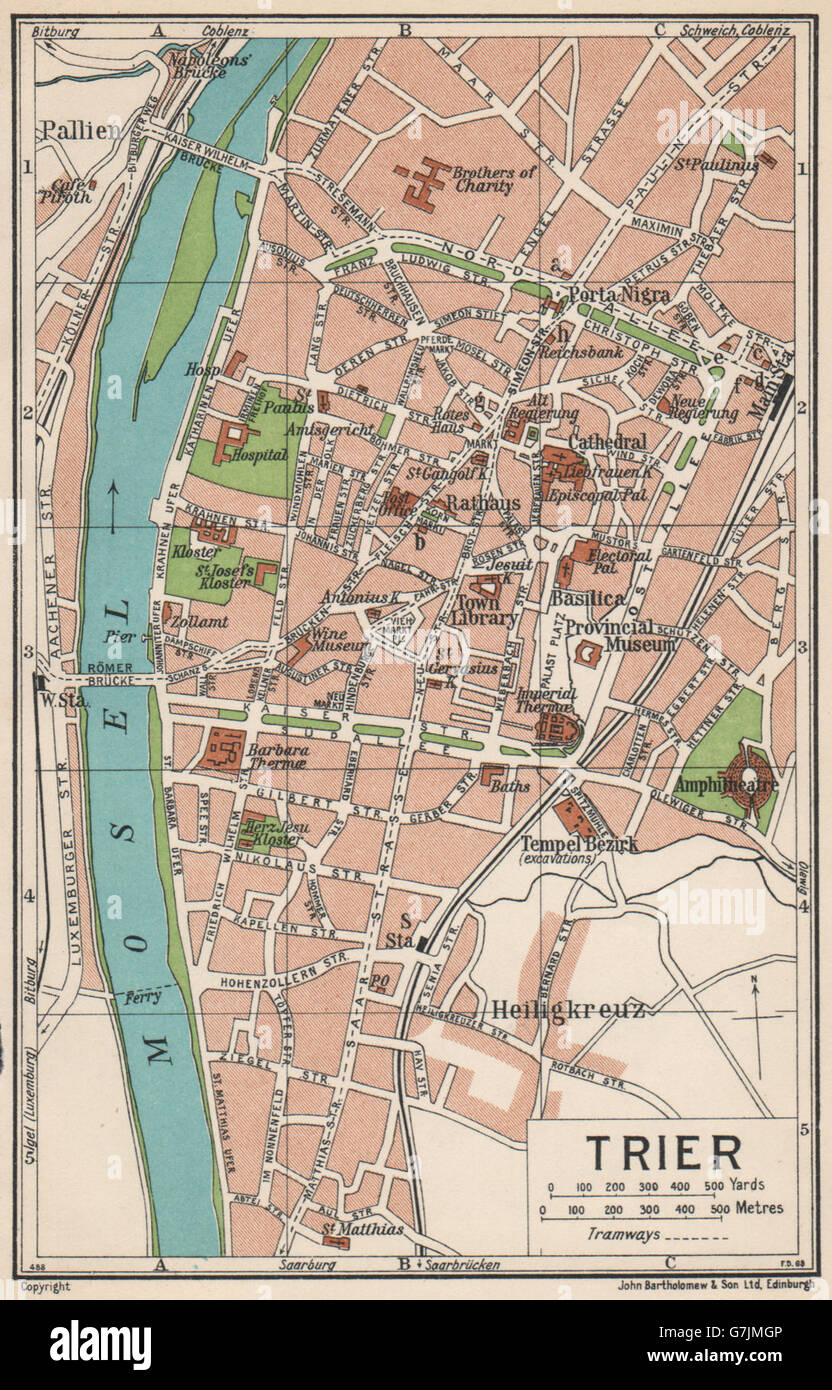 TRIER. Mapa de ciudad Vintage plan. Alemania, 1933 Fotografía de stock - Alamy