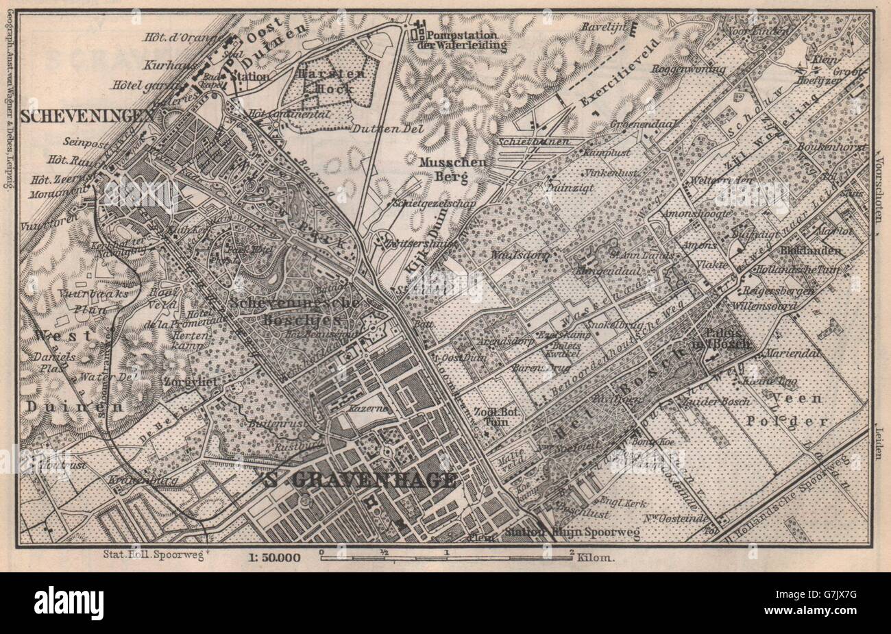 SCHEVENINGEN Y LA HAYA DEN HAAG 's-Gravenhage alrededores. Países Bajos, 1897 mapa Foto de stock