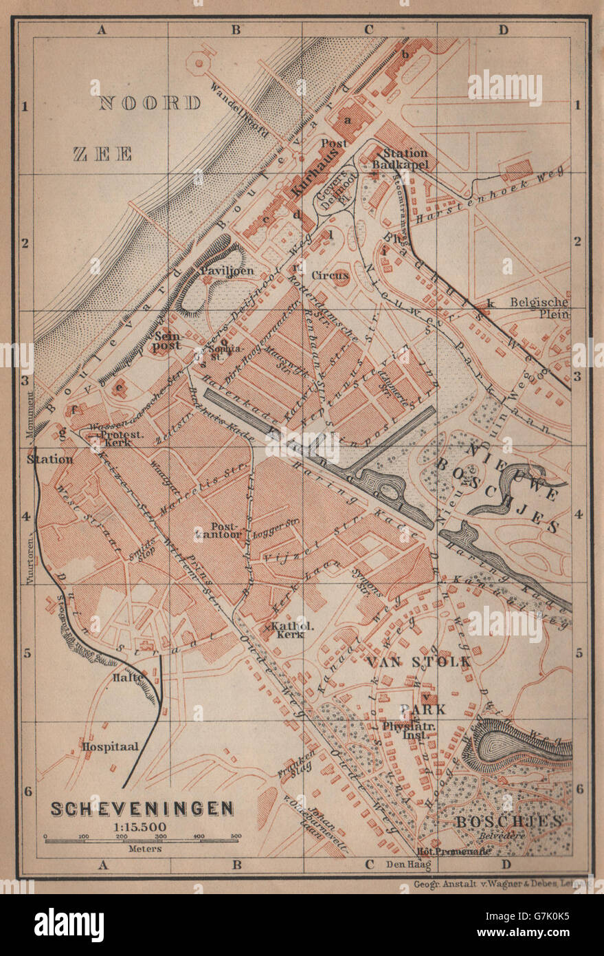 Ciudad de Scheveningen stadsplan. Den Haag La Haya. Países Bajos, 1905 mapa Foto de stock