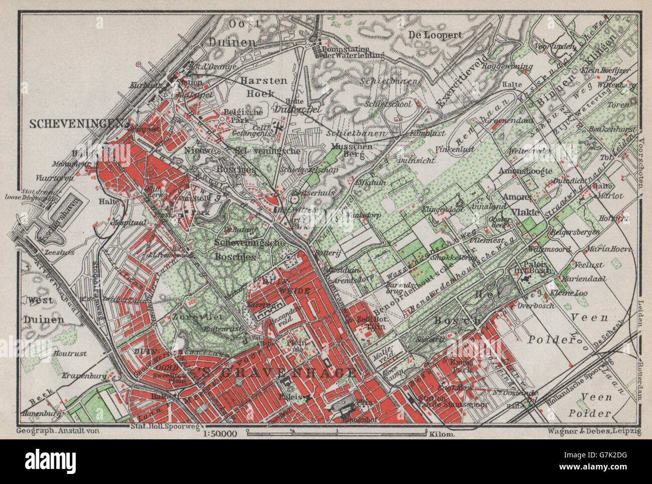SCHEVENINGEN Y LA HAYA DEN HAAG 's-Gravenhage alrededores. Países Bajos, 1910 mapa Foto de stock