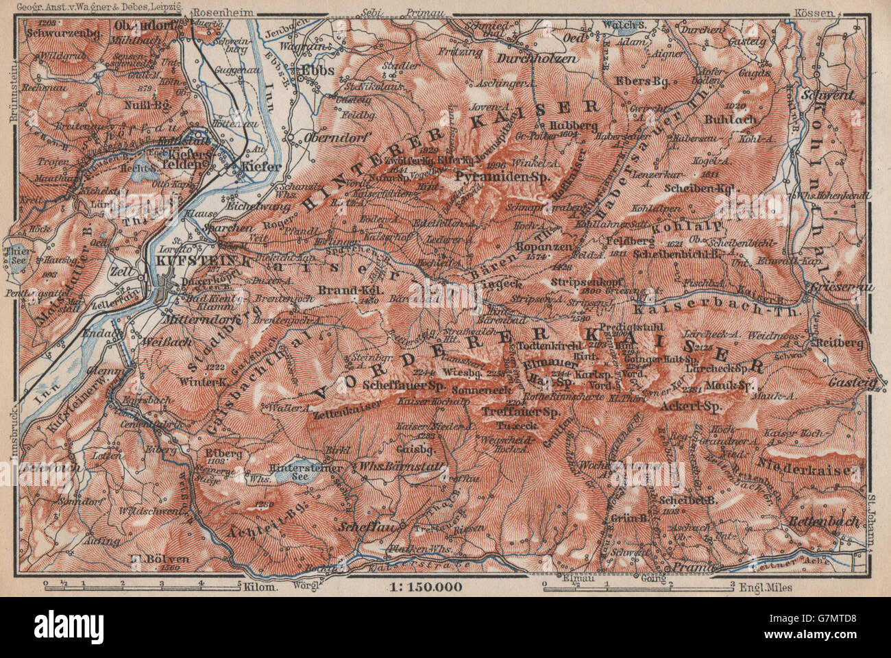 KUFSTEIN alrededores. Kaisergebirge. Wilder Kaiser/Zahmer Tirol Tirol, 1899 mapa Foto de stock