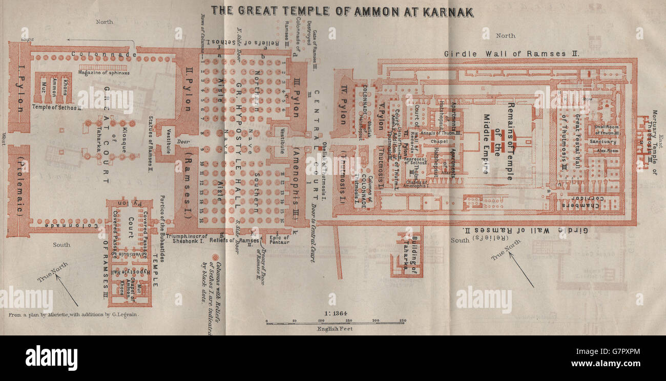 KARNAK. Recinto de Amón-ra. Templo de Amón plano de planta. Egipto, 1914 viejo mapa Foto de stock