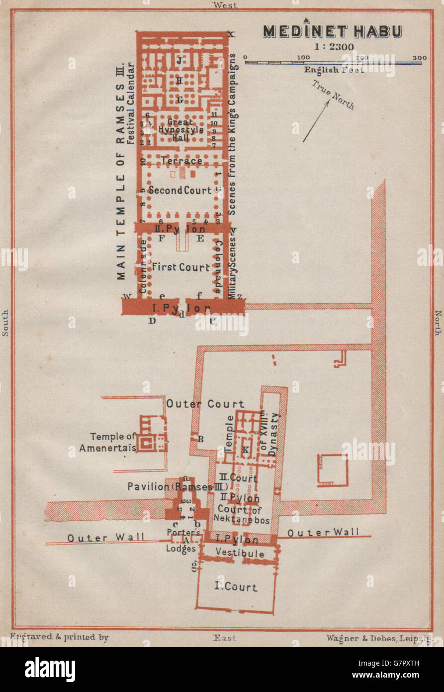 MEDINET HABU floor plan. Templo mortuorio de Ramsés III. Egipto, 1914 viejo mapa Foto de stock