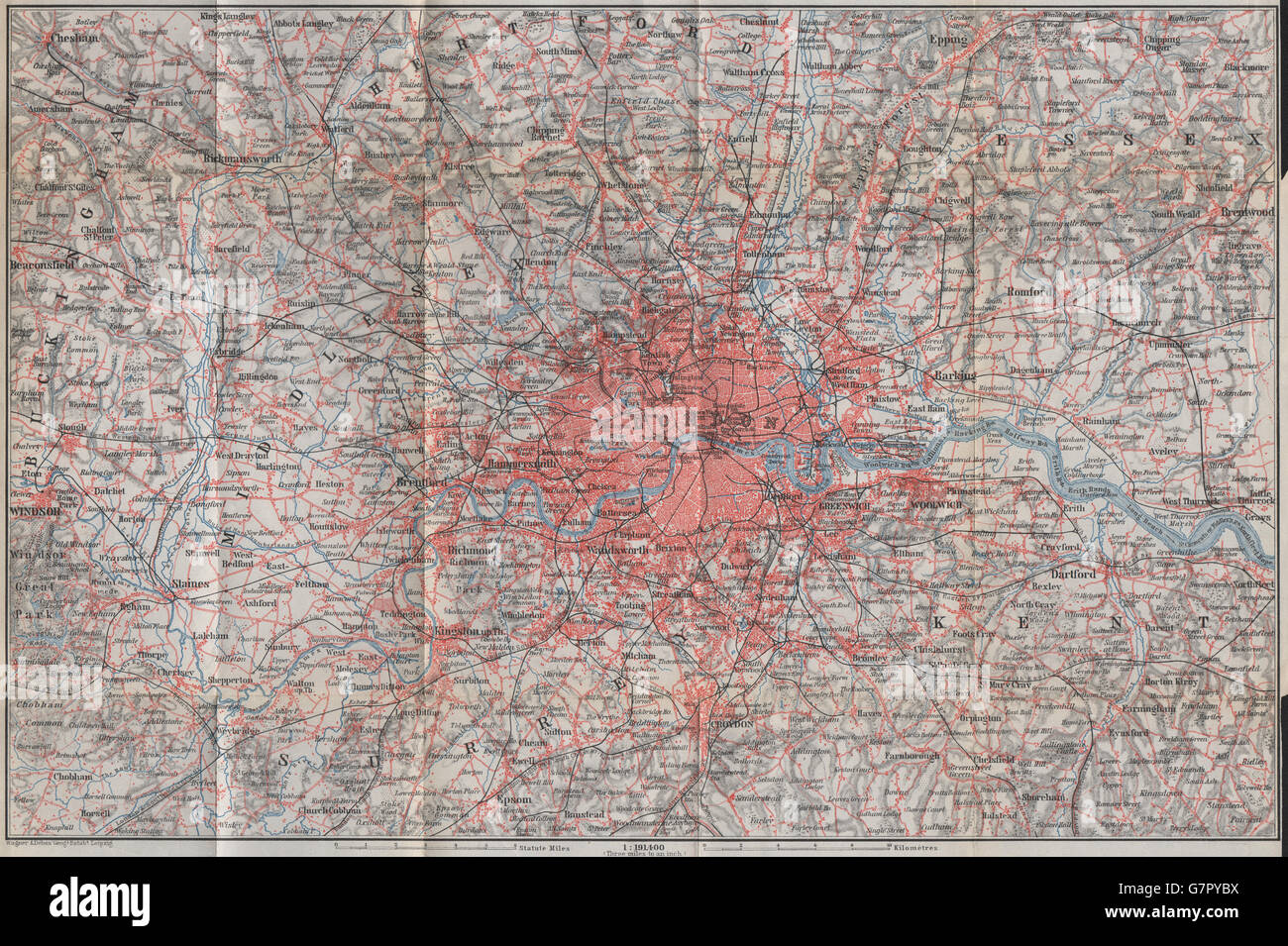 El Gran Londres y sus alrededores. Casa de los condados. BAEDEKER, 1910 mapa antiguo Foto de stock