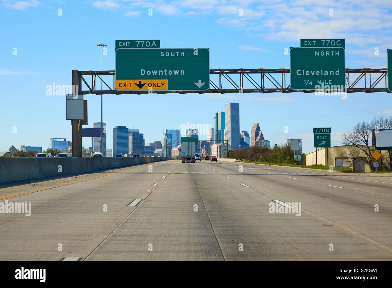 Houston, Texas, el centro de señales de carretera en EE.UU Foto