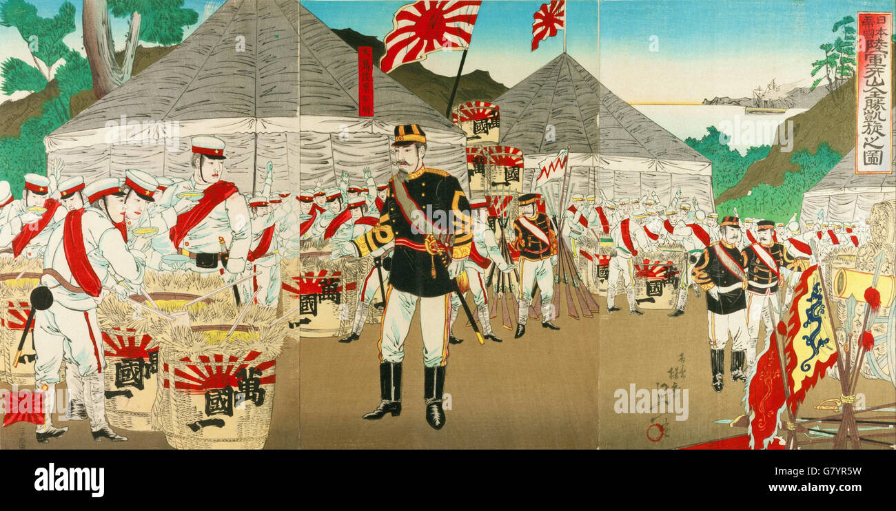 Watanabe Nobukazu - retorno triunfal del victorioso ejército imperial japonés de Asan Foto de stock