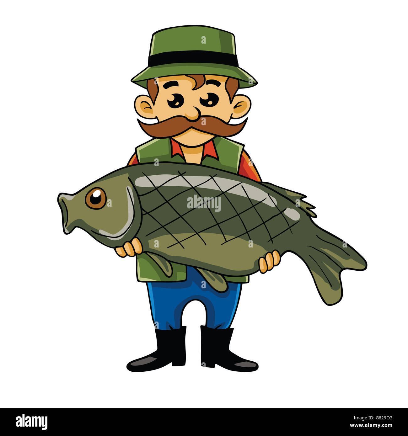 Pescador llevar Big Fish Vector de dibujos animados Foto de stock