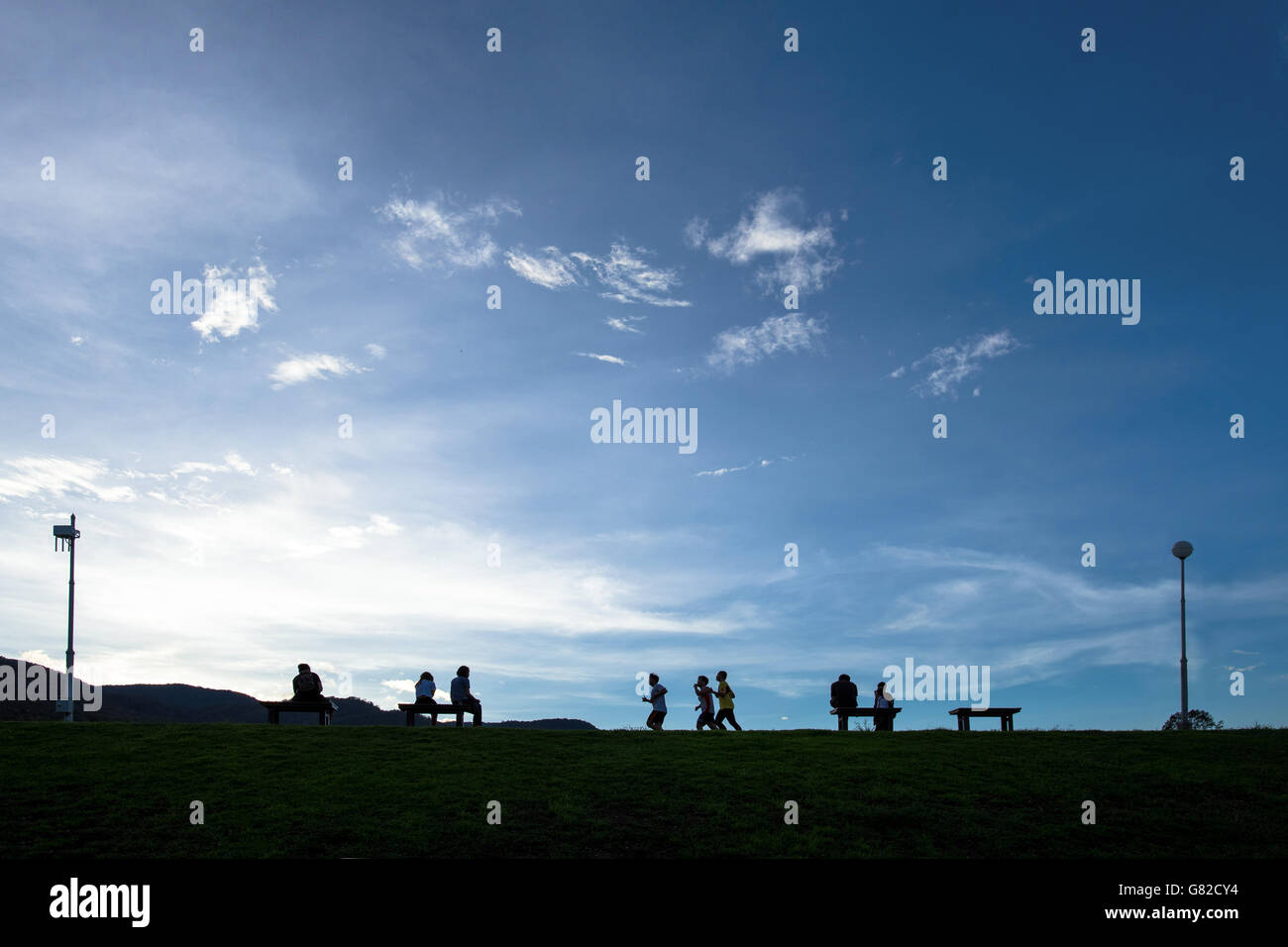 Silueta de personas en el parque con el cielo claro Foto de stock