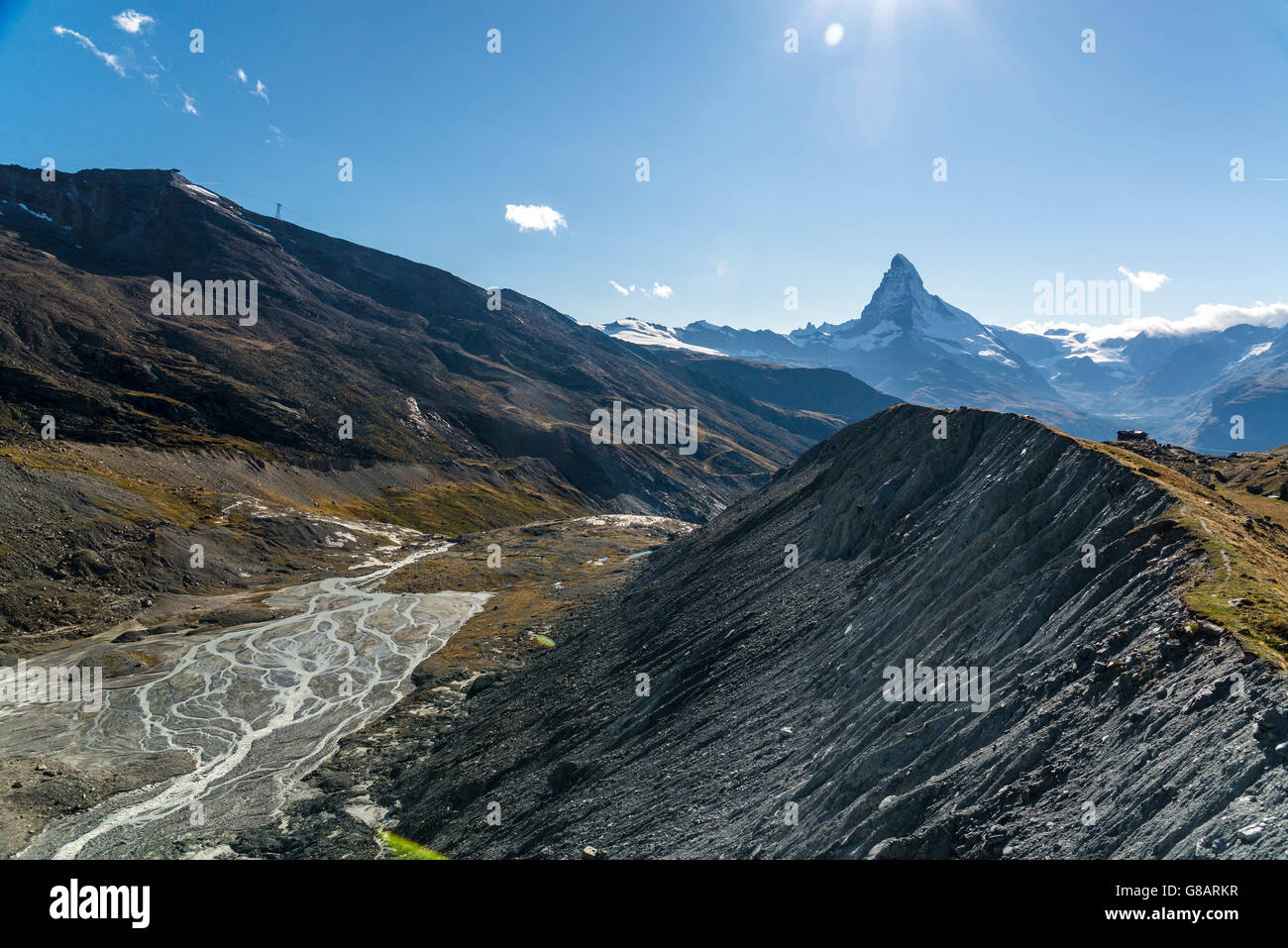 Vista del Matterhorn, Zermatt, Suiza Foto de stock