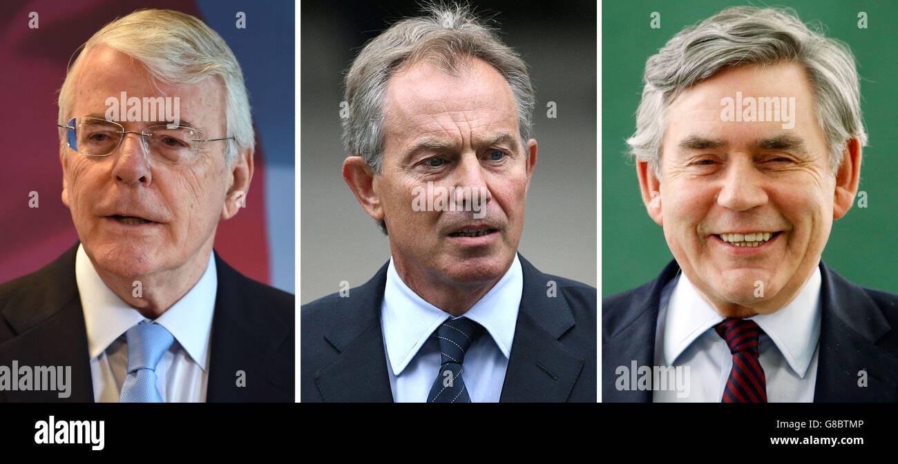 Fotos sin fecha de Sir John Major, Tony Blair y Gordon Brown, que se unieron a la presión para permanecer en la UE. Foto de stock