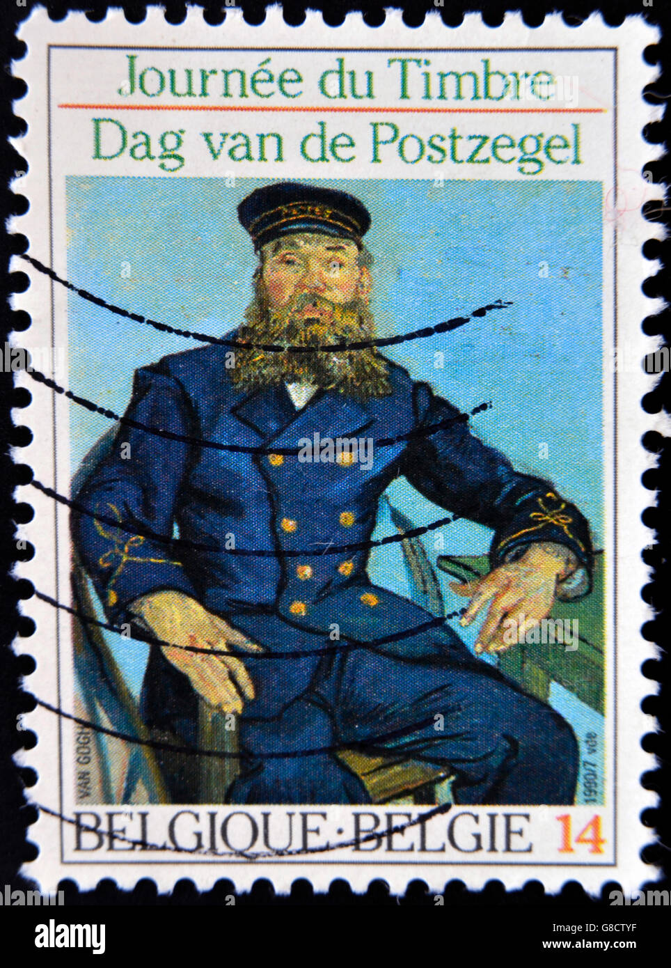 Bélgica - circa 1990: un sello impreso en Bélgica muestra "El Cartero Roulin', por Van Gogh, circa 1990 Foto de stock