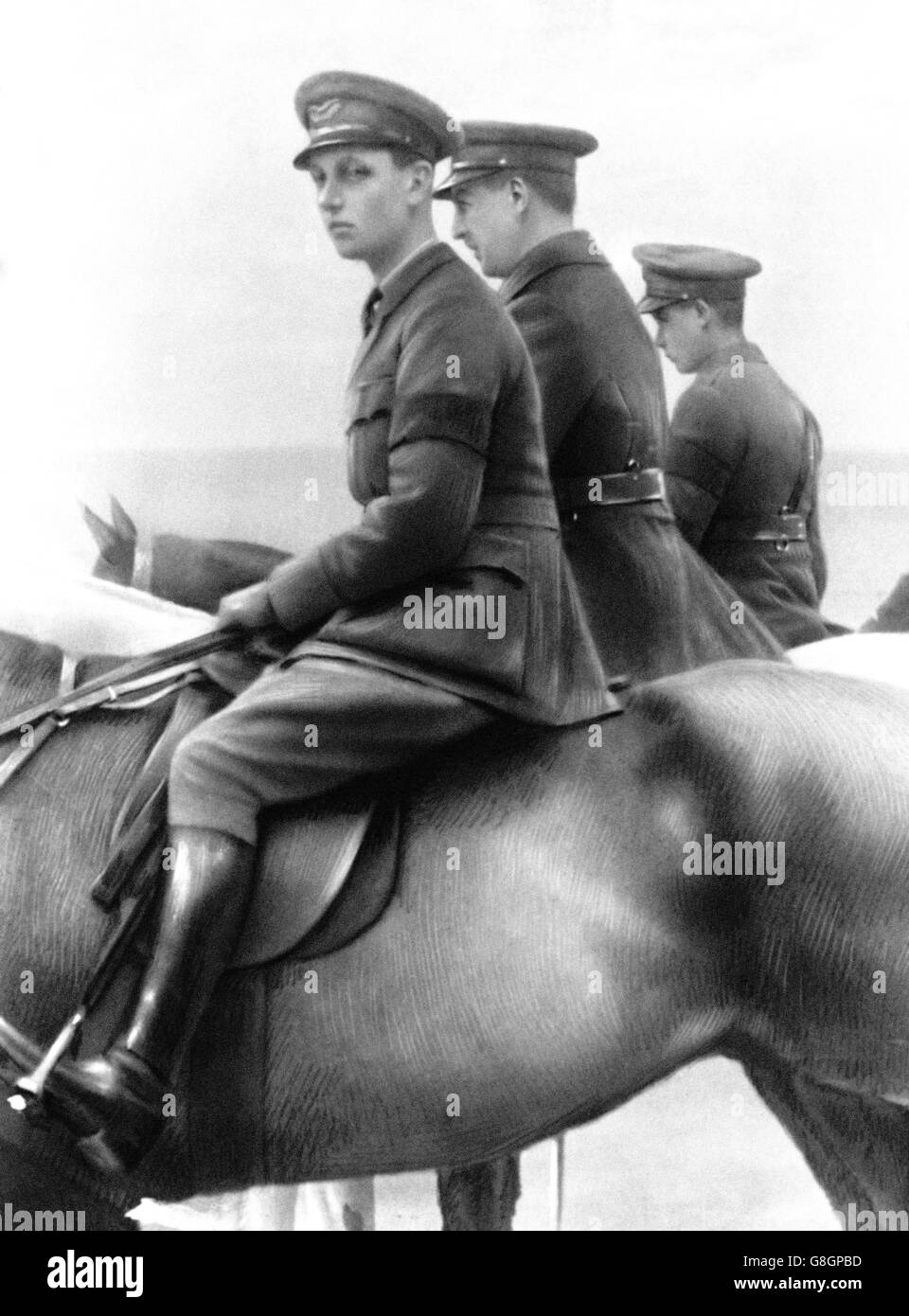 Gráfico del príncipe Alberto con el rey de Bélgica y el príncipe de Gales, a caballo. Foto de stock