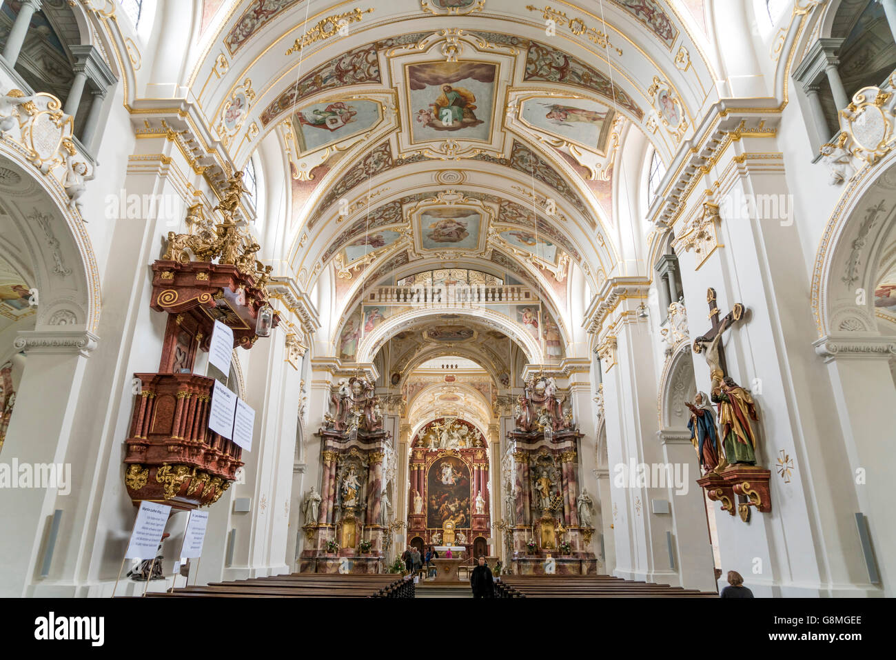 Interior de la Iglesia de San Basílica de Lorenz, Kempten, Allgäu, Baviera, Alemania Foto de stock