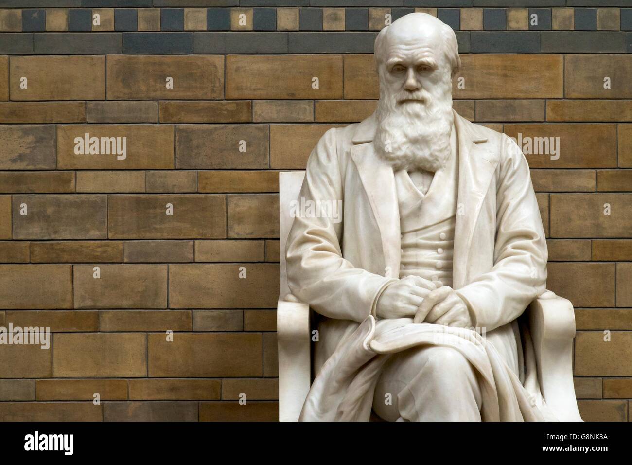 Estatua de Charles Darwin, Museo de Historia Natural de Londres Kensington Inglaterra Islas Británicas Europa Foto de stock