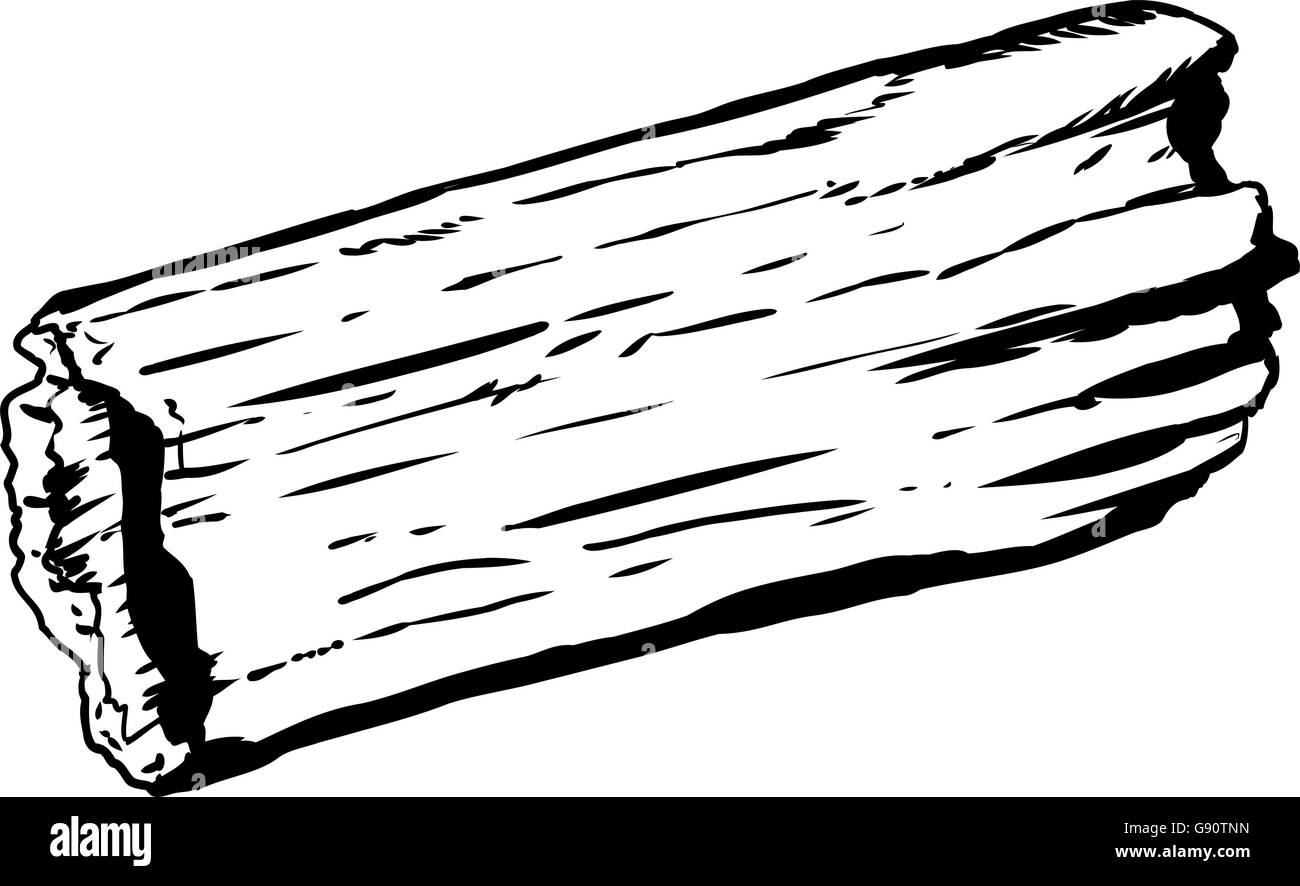 Esbozó doodle boceto de un solo registro hueco pudriéndose sobre fondo blanco. Ilustración del Vector