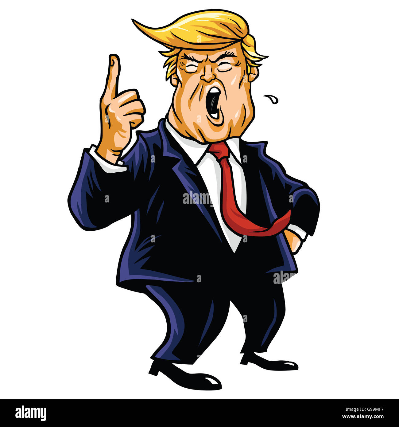 Donald Trump Cartoon gritando, Estás despedido! Caricatura Foto de stock